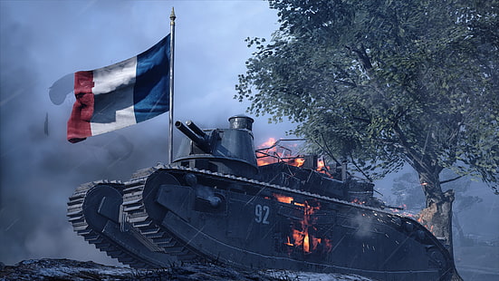 Campo de batalha, campo de batalha 1, bandeira francesa, tanque, HD papel de parede HD wallpaper