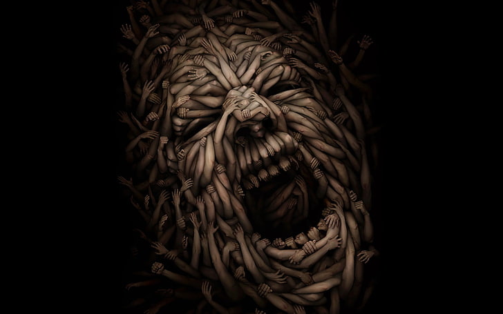 monster illustration, horror, hands, face, screaming, artwork, HD wallpaper
