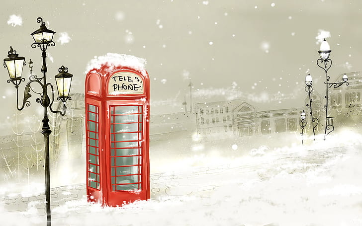 Phone Booth Snow Winter HD, telephone booth in snow illustration, digital/artwork, snow, winter, phone, booth, HD wallpaper