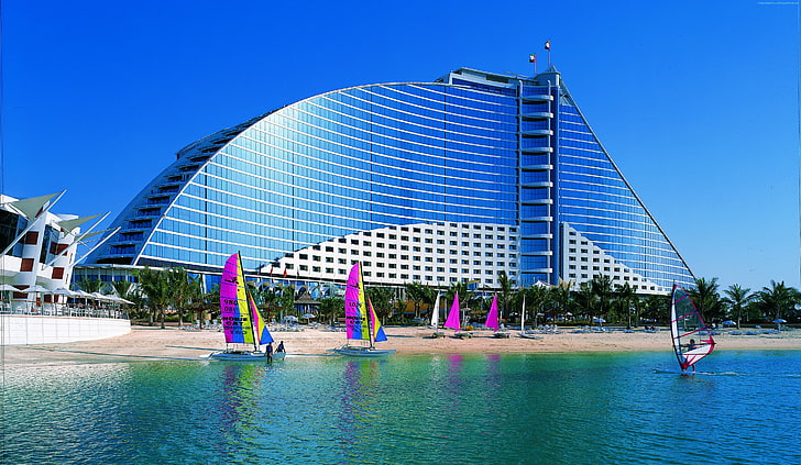 vacation, ocean, resort, sea, Dubai, travel, sand, water, Jumeirah Beach, booking, Hotel, sunny day, beach, HD wallpaper