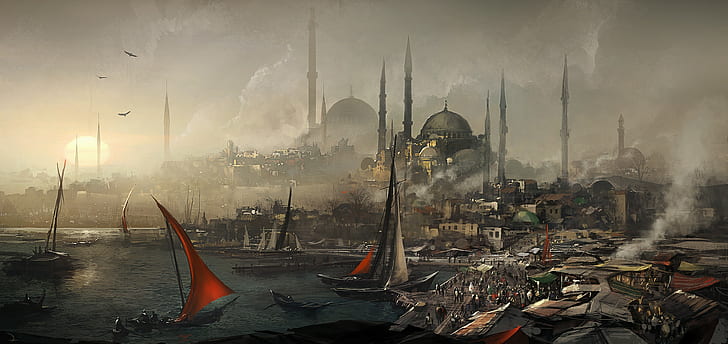 assassins creed, Assassins Creed: Revelations, Constantinople, drawing, Hagia Sophia, Istanbul, HD tapet