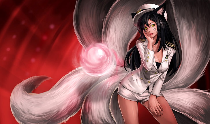 personagem de anime feminino de cabelos pretos segurando a ilustração da bochecha, League of Legends, HD papel de parede