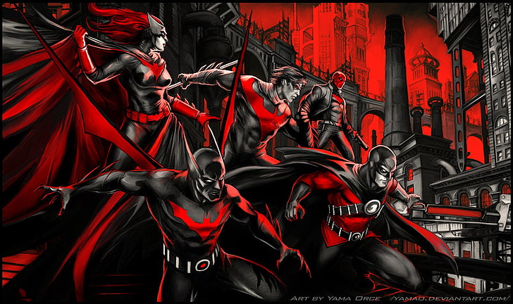 artwork, fan art, Batman, Batwoman, Nightwing, Red Hood, Red Robin, Batman Beyond, HD wallpaper