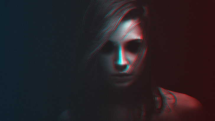chromatic aberration, Ksenia Kokoreva, black, face, HD wallpaper