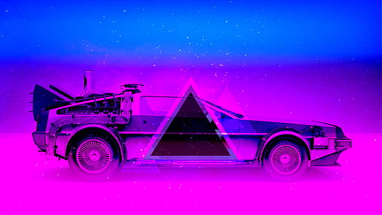 Auto, Music, Neon, Machine, Triangle, DeLorean DMC-12, DeLorean, DMC-12, DMC, Electronic, Synthpop, Darkwave, Synth, Retrowave, Synth-pop, Sinti, Synthwave, Synth pop, Tapety HD HD wallpaper