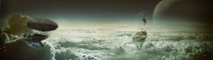 sci-fi, beyond the clouds, island, Space, HD wallpaper