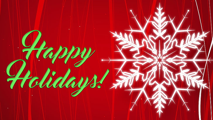 ¡Felices fiestas verdes! Texto impreso, vacaciones, copos de nieve, arte digital, tipografía, rojo, Navidad., Fondo de pantalla HD