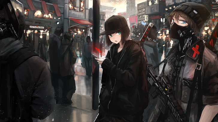 gadis anime, pistol, katana, Wallpaper HD