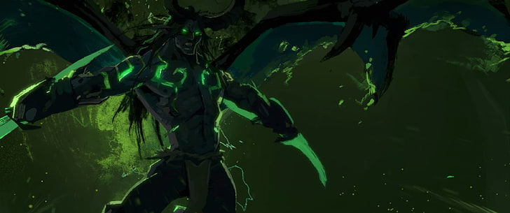 green and black digital wallpaper, World of Warcraft, Blizzard Entertainment, Demon Hunter, Illidan Stormrage, HD wallpaper