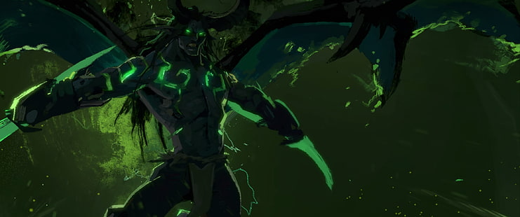 green and black digital wallpaper, World of Warcraft, Blizzard Entertainment, Demon Hunter, Illidan Stormrage, HD wallpaper HD wallpaper