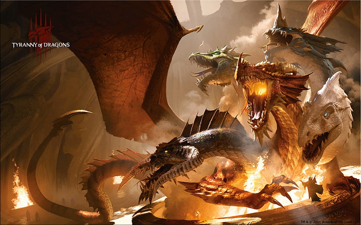 иллюстрация драконов, дракон, Dungeons & Dragons, произведение искусства, фэнтези арт, тиамат, HD обои
