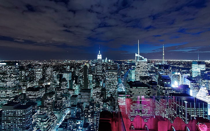 مانهاتن السفلى ، مانهاتن ، نيويورك ، المباني الجميلة ، الهندسة المعمارية ، الغيوم ، الليل ، ناطحات السحاب ، الحيوانات، خلفية HD