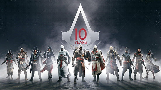 Cartel de Assassin's Creed, Assassin's Creed, Assassin's Creed 10 años, Ubisoft, Fondo de pantalla HD HD wallpaper