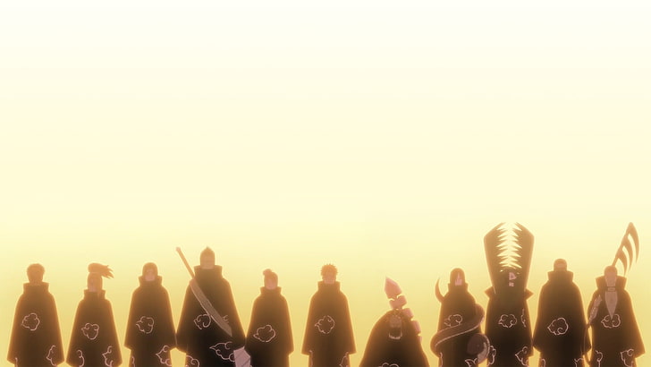 Naruto Akatsuki illustration, Naruto Shippuuden, Akatsuki, silhouette, Zetsu, sunlight, Deidara, Sasori, Hoshigaki Kisame, Hidan, Kakuzu, Konan, Pein, Uchiha Itachi, Tobi, Orochimaru, anime, HD wallpaper