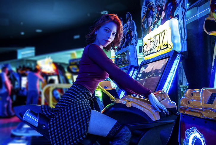 wanita, arcade, video game, 500px, Wallpaper HD