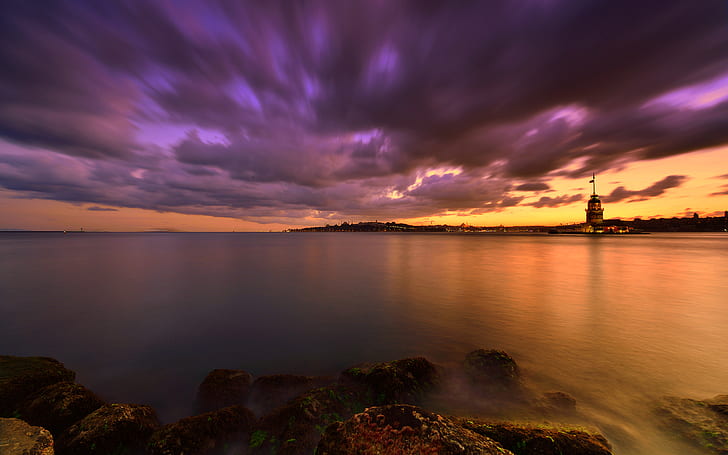 Sunset Ocean Clouds Purple HD, nature, ocean, clouds, sunset, purple, HD wallpaper