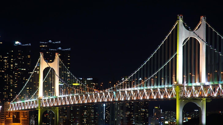 puente, vida nocturna, luces nocturnas, edificios, rascacielos, noche, ciudad, Fondo de pantalla HD
