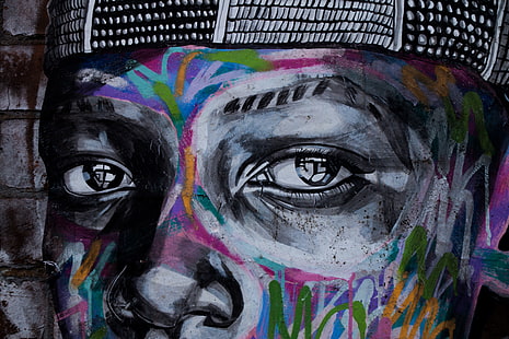 hombre graffiti, graffiti, ojos, arte, arte callejero, Fondo de pantalla HD HD wallpaper