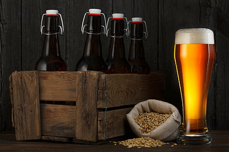 Cibo, birra, alcool, bottiglia, bevanda, vetro, natura morta, Sfondo HD HD wallpaper