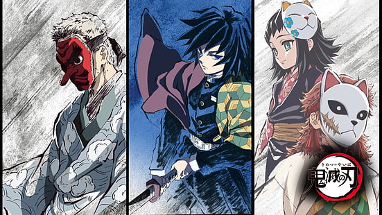  Anime, Demon Slayer: Kimetsu no Yaiba, Giyuu Tomioka, Makomo (Demon Slayer), Sabito (Demon Slayer), Sakonji Urokodaki, HD wallpaper HD wallpaper