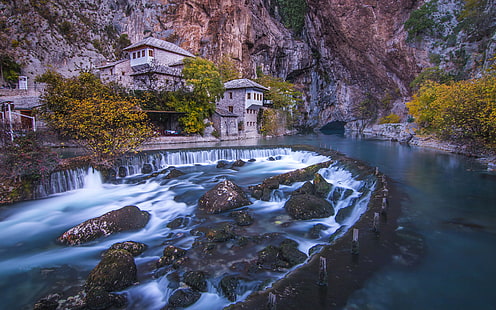 Blagaj Tekija 강 Buna Mostar 보스니아 헤르체고비나에 아름다운 수도원 컴퓨터 노트북 태블릿 및 휴대 전화를위한 4K 울트라 Hd 데스크탑 월페이퍼 3840 × 2400, HD 배경 화면 HD wallpaper