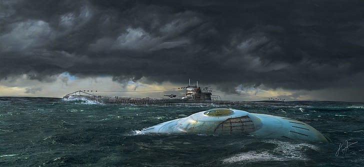 dzieło sztuki, UFO, łódź podwodna, Tapety HD