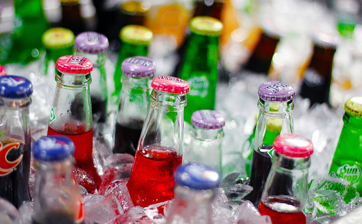 Vacation, clear glass soda bottle lot, Food and Drink, vacation, ice, soda, bottles, HD wallpaper