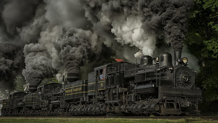 паровоз, паровоз, пар, дым, поезд, транспорт, железная дорога, трек, железнодорожный транспорт, транспортное средство, ностальгия, мощный, паровой двигатель, темный, облако, загрязнение, HD обои