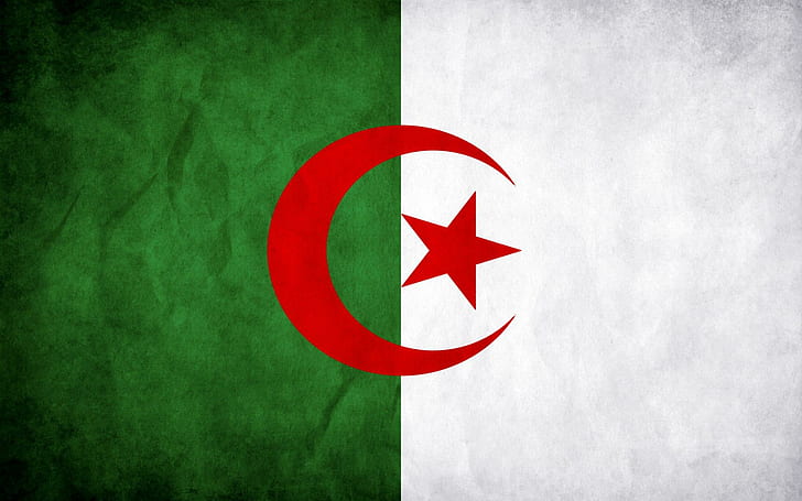 Флаг Алжира, Алжир, луна, зеленый, белый, флаг, звезда, 3d и аннотация, HD обои