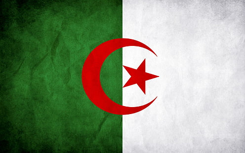 Bandera de Argelia, Argelia, luna, verde, blanco, bandera, estrella, 3d y abstracto, Fondo de pantalla HD HD wallpaper