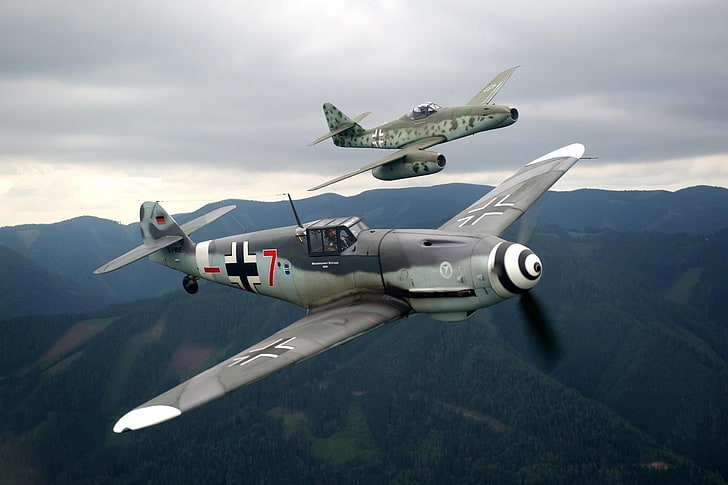 pesawat abu-abu, Perang Dunia II, pesawat militer, pesawat, Messerschmidt, Bf109, Me262, Messerschmitt, militer, kendaraan, Wallpaper HD