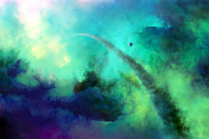 planet, bintang, nebula, seni ruang, seni digital, ruang, Wallpaper HD