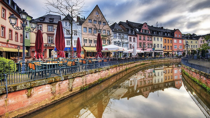 cityscape, building, HDR, reflection, Saarburg, Germany, city, HD wallpaper