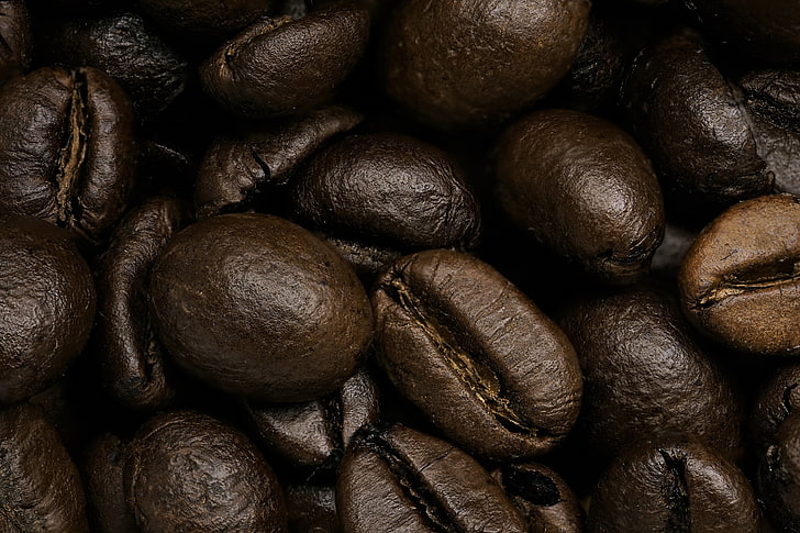 black coffee beans, coffee beans, coffee, close-up, HD wallpaper