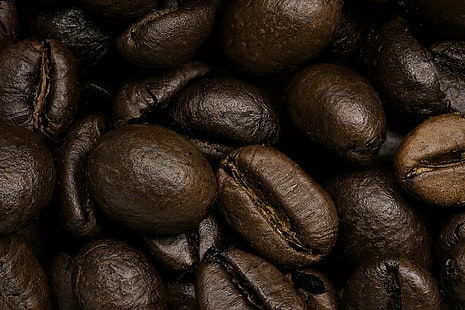 black coffee beans, coffee beans, coffee, close-up, HD wallpaper HD wallpaper