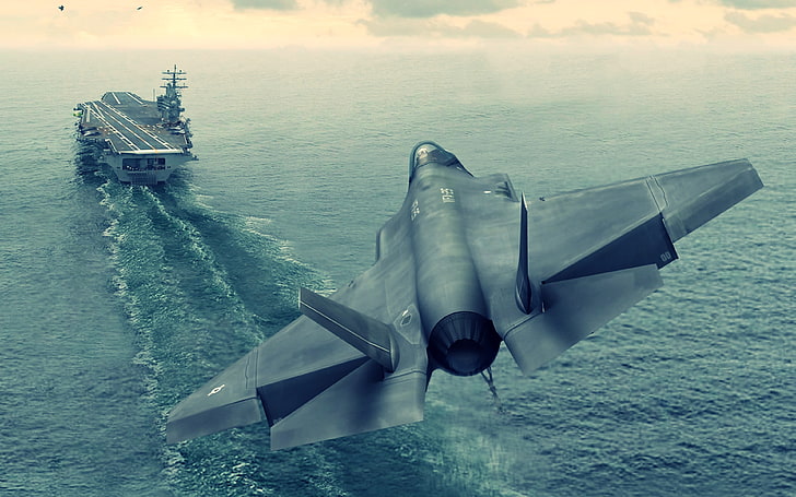 Lockheed Martin F-35 Lightning II, F-35 Lightning II, pesawat militer, militer, pesawat, kapal induk, Wallpaper HD