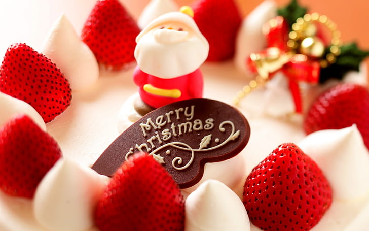 Sweet Christmas Tart, christmas tart, sweets, snowman, strawberries, HD wallpaper