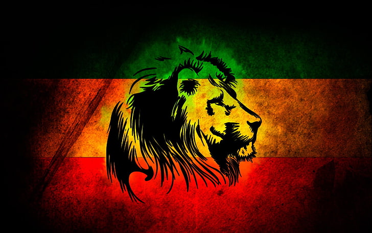 bandeira verde, vermelha e preta do leão, Rastafari, leão, HD papel de parede