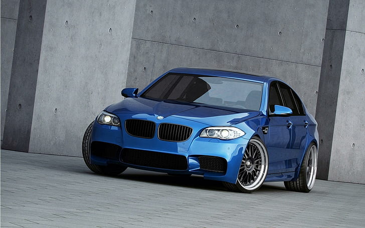 BMW M5 F10 Blå bilparkering, blå, parkering, HD tapet