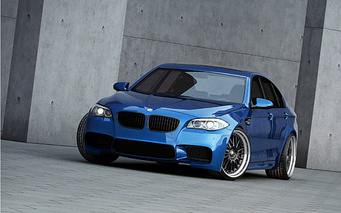 BMW M5 F10 Blue Car Парковка, синяя, парковка, HD обои HD wallpaper