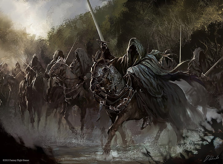 pintura de cavaleiros, O Senhor dos Anéis, Nazgûl, arte conceitual, cavalo, arte de fantasia, 2013 (ano), Darek Zabrocki, HD papel de parede