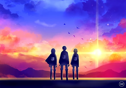Anime, Attack On Titan, Armin Arlert, Eren Yeager, Mikasa Ackerman, Shingeki No Kyojin, Tapety HD HD wallpaper