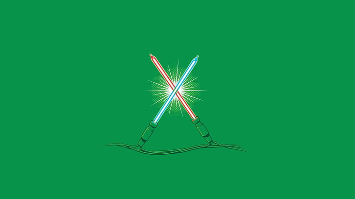 illustrazione di spada laser blu e rosso, umorismo, opere d'arte, minimalismo, semplice, senza fili, Star Wars, spada laser, Natale, Sfondo HD