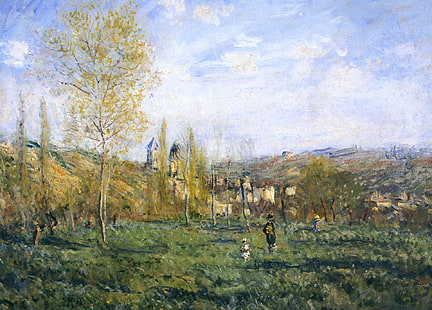 paisaje, cuadro, Claude Monet, primavera en Vétheuil, Fondo de pantalla HD HD wallpaper