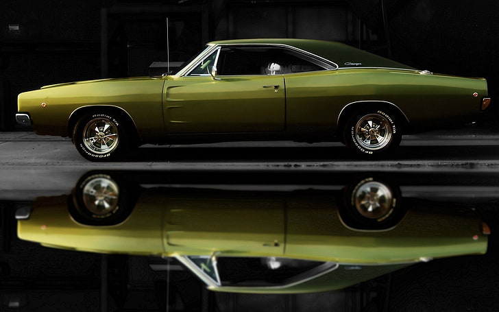 coupe hijau vintage, mobil, mobil hijau, Dodge Charger, mobil otot, Wallpaper HD