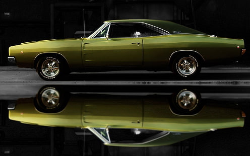 винтаж зеленое купе, суперкар, зеленые автомобили, Dodge Charger, мускул кар, HD обои HD wallpaper