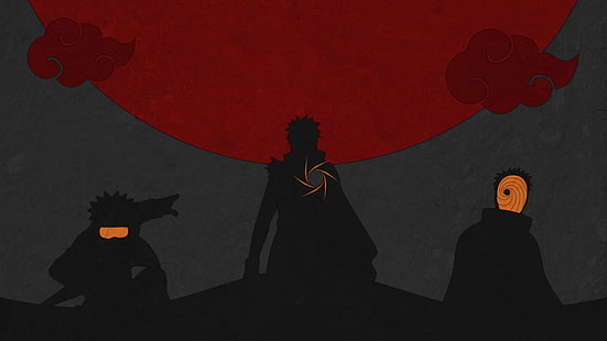 Naruto, Obito och Tobi silhuetter, Uchiha Obito, Naruto Shippuuden, mörk, anime, silhuett, HD tapet HD wallpaper