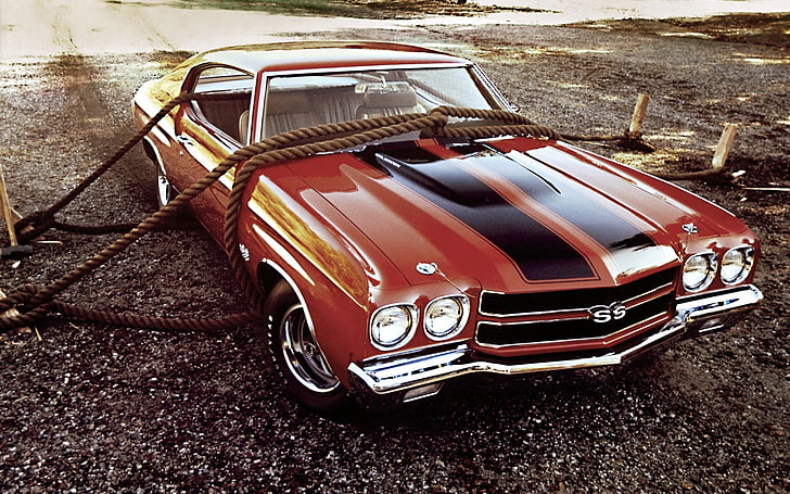 red Chevrolet Chevelle SS coupe, Chevrolet, ropes, Coupe, 1970, the front, 454, Chevelle, Muscle car, Hardtop, Sevil, HD wallpaper
