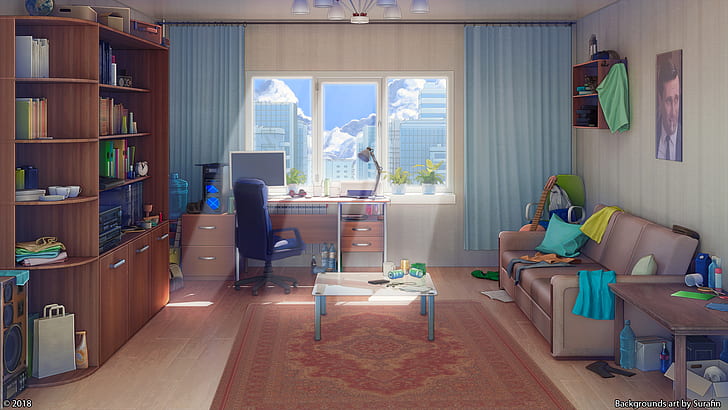 Anime, Original, Interior, Habitación, Sofá, Fondo de pantalla HD