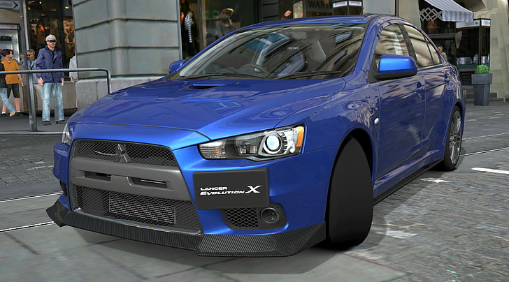 Lancer Evolution X Blue, blue Mitsubishi Lancer Evolution X, Games, Gran Turismo, Blue, Evolution, Mitsubishi, car, gran turismo 5, Lancer, HD wallpaper